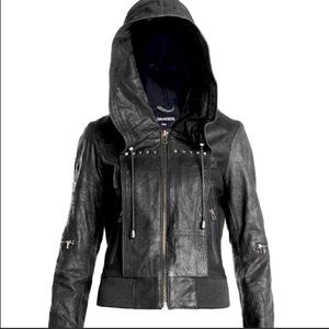 Danier leather jacket black with hood